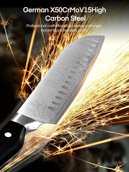 Knife Set, FOHERE 14 Pieces Self Sharpening Knife Block Set, High Carbon Stainless Steel Waved Pattern Knife Set with Block, Rust & Stain Resistant Kitchen Knives and Triple Riveted Handle, Black