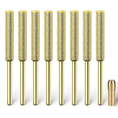 Titanium Coated Chainsaw Sharpener Bits, High Hardness Sharpening Wheels for Electric Chain Saw Sharpeners & Rotary Tools, Includes Copper Collet. 8 Pcs (3/16", 4.8mm)