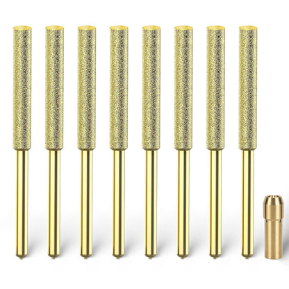 Titanium Coated Chainsaw Sharpener Bits, High Hardness Sharpening Wheels for Electric Chain Saw Sharpeners & Rotary Tools, Includes Copper Collet. 8 Pcs (3/16", 4.8mm)