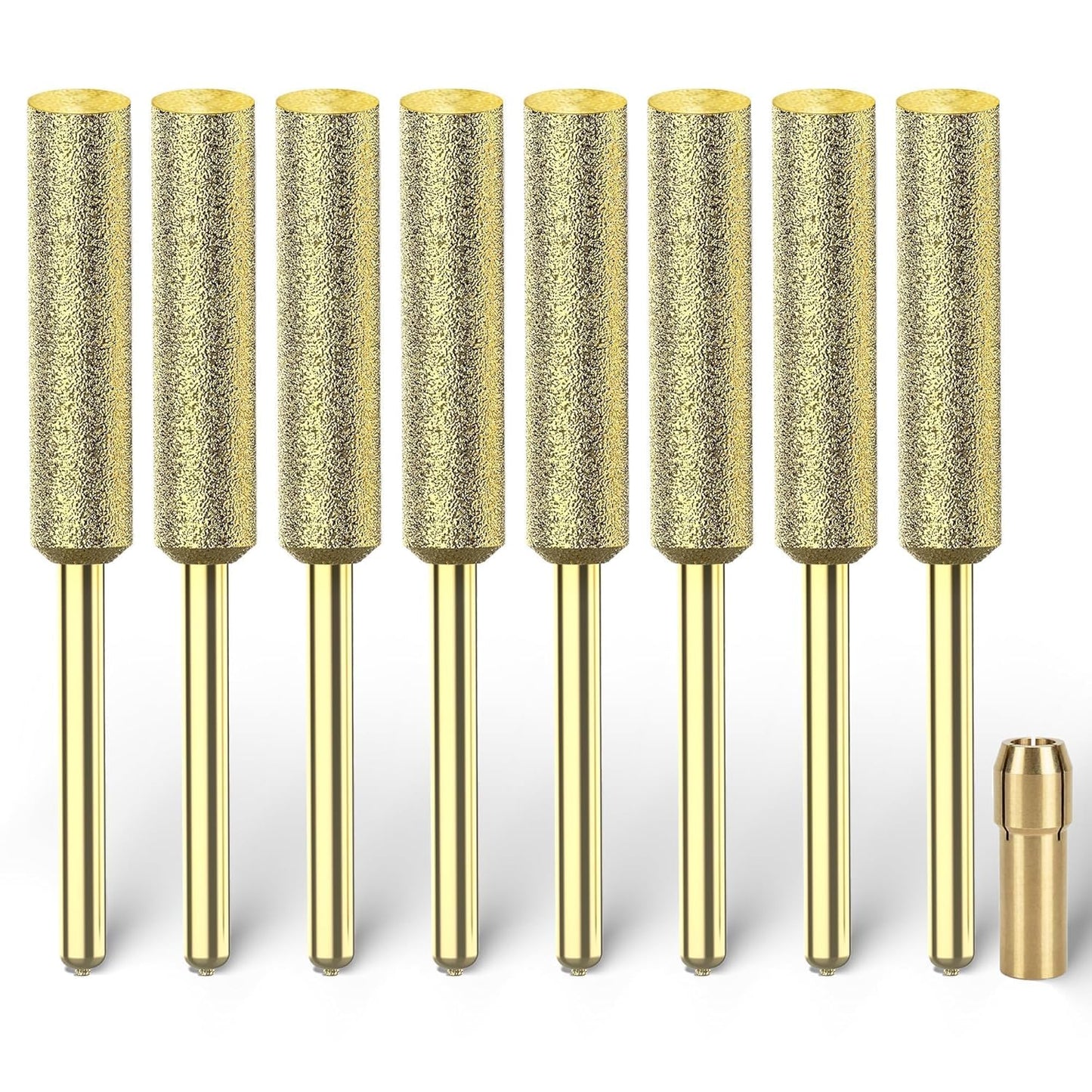 Titanium Coated Chainsaw Sharpener Bits, High Hardness Sharpening Wheels for Electric Chain Saw Sharpeners & Rotary Tools, Includes Copper Collet. 8 Pcs (3/16", 4.8mm)