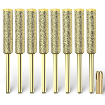 Titanium Coated Chainsaw Sharpener Bits, High Hardness Sharpening Wheels for Electric Chain Saw Sharpeners & Rotary Tools, Includes Copper Collet. 8 Pcs (3/16", 4.8mm)