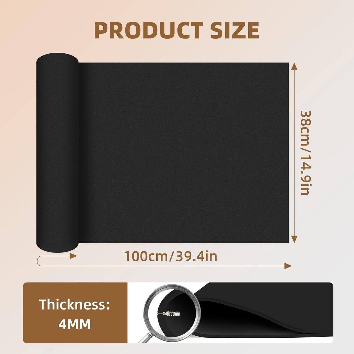 39"x15" EVA Foam Roll, 86 kg/m3 High Density 4MM Thick Foam Sheets, Flexible & Easy to Cut Ideal Material for Cosplay Supplies, DIY Projects, Drawer Mat, Crafts and Arts（1Pack Black)