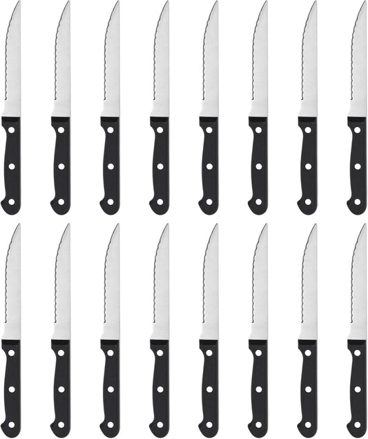 Steak Knives Set of 16 - Triple Rivet Steak Knife, Serrated Steak Knives, Stainless Steel Serrated Blades (4.5”), Sharp Knifes, Dinner Knives, Dishwasher Safe, Knives Set for Home, Restaurant