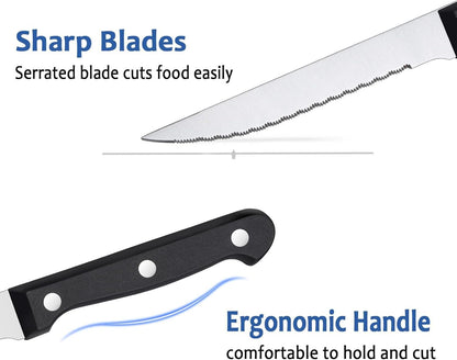 Steak Knives Set of 16 - Triple Rivet Steak Knife, Serrated Steak Knives, Stainless Steel Serrated Blades (4.5”), Sharp Knifes, Dinner Knives, Dishwasher Safe, Knives Set for Home, Restaurant