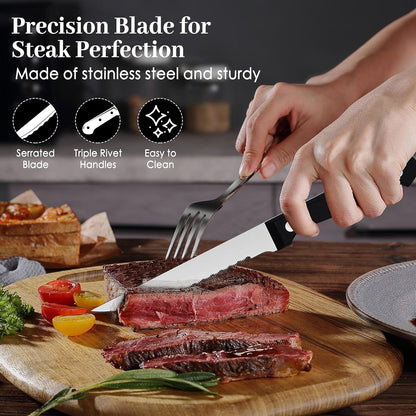 Steak Knives Set of 16 - Triple Rivet Steak Knife, Serrated Steak Knives, Stainless Steel Serrated Blades (4.5”), Sharp Knifes, Dinner Knives, Dishwasher Safe, Knives Set for Home, Restaurant