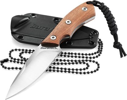 6-Inch Fixed Blade Neck Knife Full Tang, Wood Handle with Sheath | 3inch Blade, Necklace and Paracord included, for EDC, Outdoor, Camping, Hiking