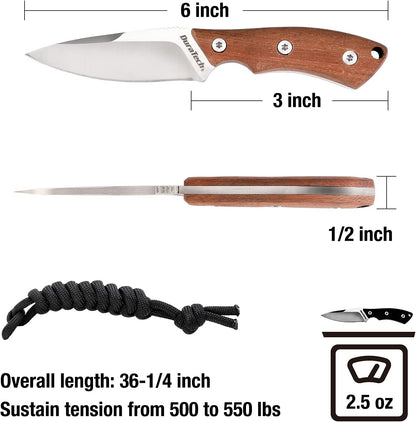 6-Inch Fixed Blade Neck Knife Full Tang, Wood Handle with Sheath | 3inch Blade, Necklace and Paracord included, for EDC, Outdoor, Camping, Hiking
