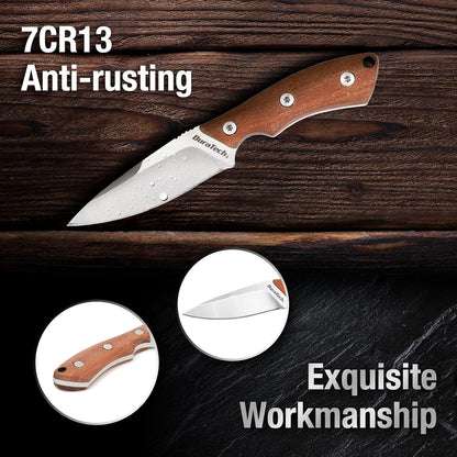 6-Inch Fixed Blade Neck Knife Full Tang, Wood Handle with Sheath | 3inch Blade, Necklace and Paracord included, for EDC, Outdoor, Camping, Hiking