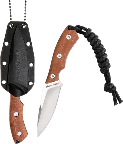 6-Inch Fixed Blade Neck Knife Full Tang, Wood Handle with Sheath | 3inch Blade, Necklace and Paracord included, for EDC, Outdoor, Camping, Hiking