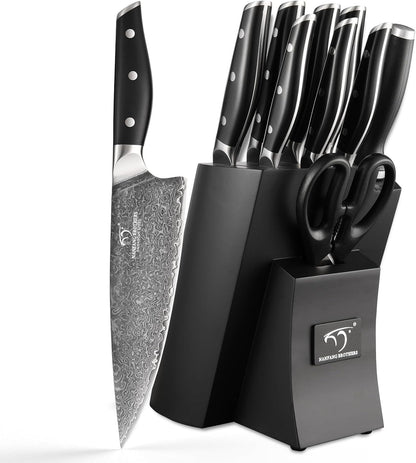 Steak Knife Set of 8, Damascus VG10 Steel Serrated Steak Knives 5-Inch - Triple Rivet ABS Handles with Wooden Case