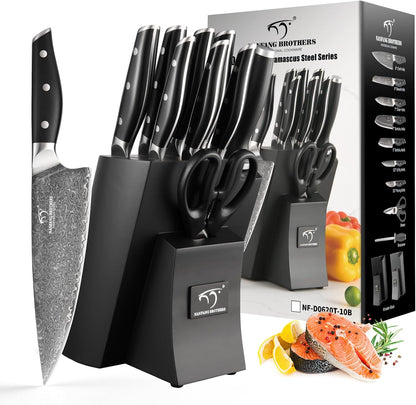 Steak Knife Set of 8, Damascus VG10 Steel Serrated Steak Knives 5-Inch - Triple Rivet ABS Handles with Wooden Case