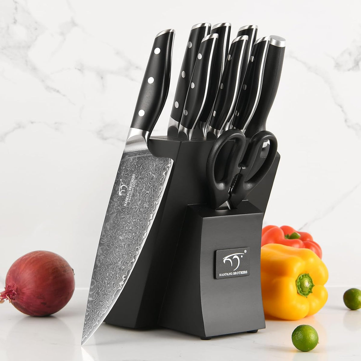 Steak Knife Set of 8, Damascus VG10 Steel Serrated Steak Knives 5-Inch - Triple Rivet ABS Handles with Wooden Case