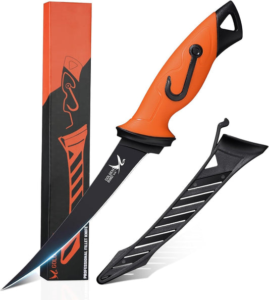 Golden Bird 6'' Fish Fillet Knife with Sheath | 5Cr15Mov Steel Boning Knives with Sharp Edge, Non-Slip Handles for Fishing, Camping, Hiking and Outdoors
