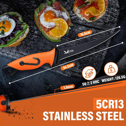 Golden Bird 6'' Fish Fillet Knife with Sheath | 5Cr15Mov Steel Boning Knives with Sharp Edge, Non-Slip Handles for Fishing, Camping, Hiking and Outdoors
