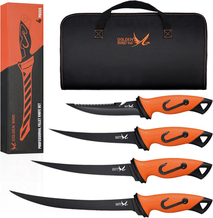Golden Bird 6'' Fish Fillet Knife with Sheath | 5Cr15Mov Steel Boning Knives with Sharp Edge, Non-Slip Handles for Fishing, Camping, Hiking and Outdoors
