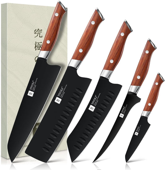 Chef Knife Set, Professional 5PC Ultra Sharp Knife Set | German High Carbon Stainless Steel, Full Tang Ergonomic Wood Handle, Gift Box, Stain Resistant & Easy to Clean, for Cooking