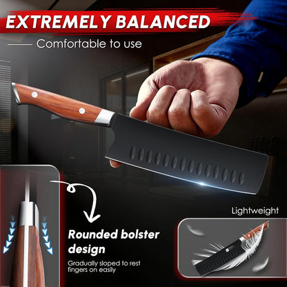 Chef Knife Set, Professional 5PC Ultra Sharp Knife Set | German High Carbon Stainless Steel, Full Tang Ergonomic Wood Handle, Gift Box, Stain Resistant & Easy to Clean, for Cooking