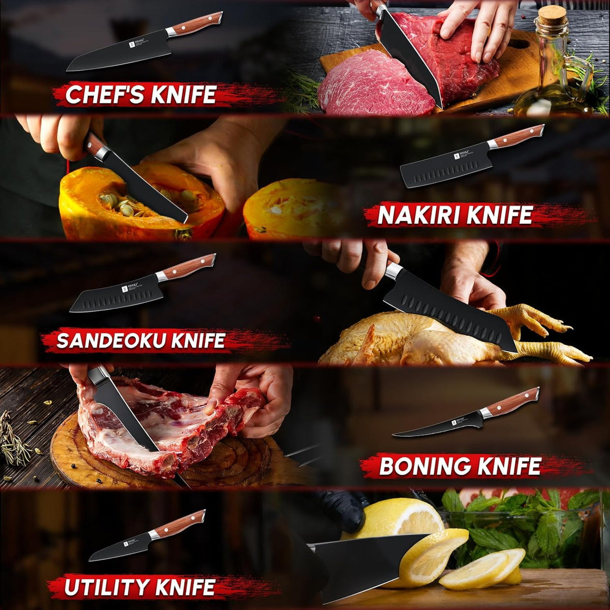 Chef Knife Set, Professional 5PC Ultra Sharp Knife Set | German High Carbon Stainless Steel, Full Tang Ergonomic Wood Handle, Gift Box, Stain Resistant & Easy to Clean, for Cooking