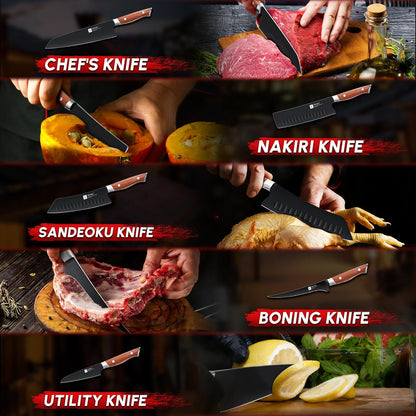 Chef Knife Set, Professional 5PC Ultra Sharp Knife Set | German High Carbon Stainless Steel, Full Tang Ergonomic Wood Handle, Gift Box, Stain Resistant & Easy to Clean, for Cooking
