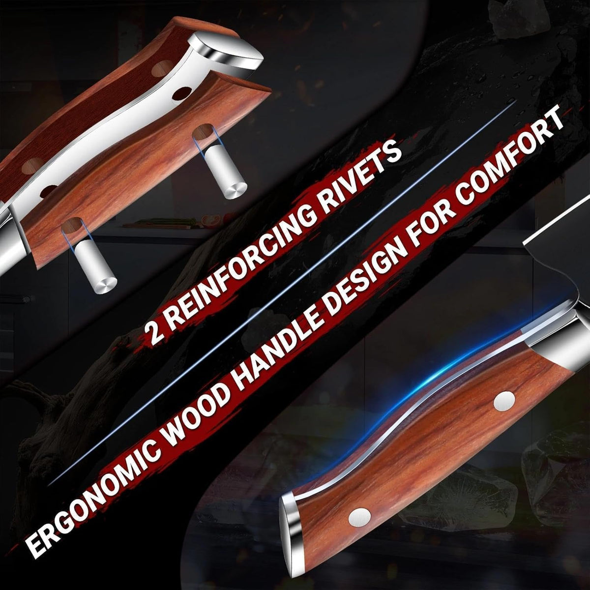 Chef Knife Set, Professional 5PC Ultra Sharp Knife Set | German High Carbon Stainless Steel, Full Tang Ergonomic Wood Handle, Gift Box, Stain Resistant & Easy to Clean, for Cooking