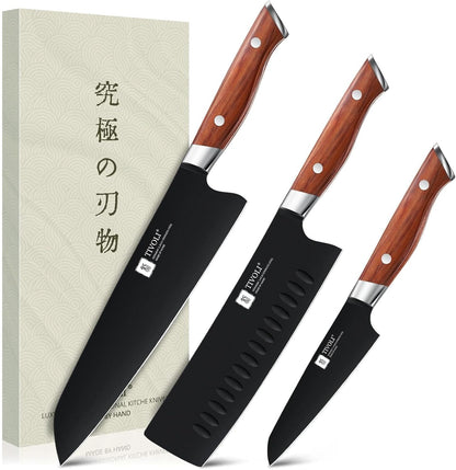 Chef Knife Set, Professional 5PC Ultra Sharp Knife Set | German High Carbon Stainless Steel, Full Tang Ergonomic Wood Handle, Gift Box, Stain Resistant & Easy to Clean, for Cooking