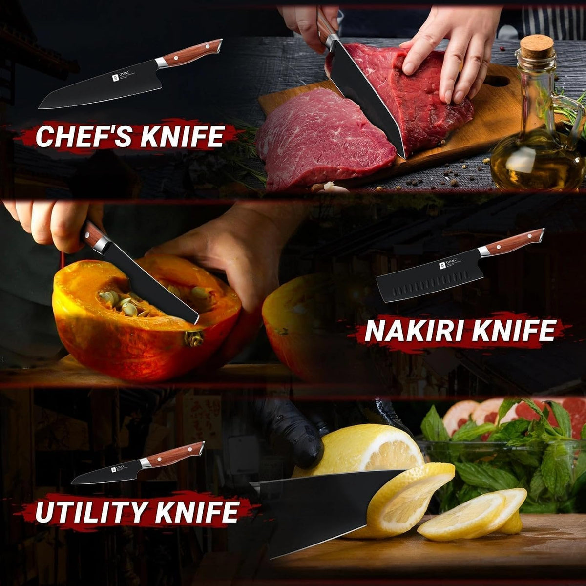 Chef Knife Set, Professional 5PC Ultra Sharp Knife Set | German High Carbon Stainless Steel, Full Tang Ergonomic Wood Handle, Gift Box, Stain Resistant & Easy to Clean, for Cooking
