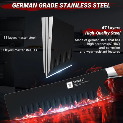 Chef Knife Set, Professional 5PC Ultra Sharp Knife Set | German High Carbon Stainless Steel, Full Tang Ergonomic Wood Handle, Gift Box, Stain Resistant & Easy to Clean, for Cooking