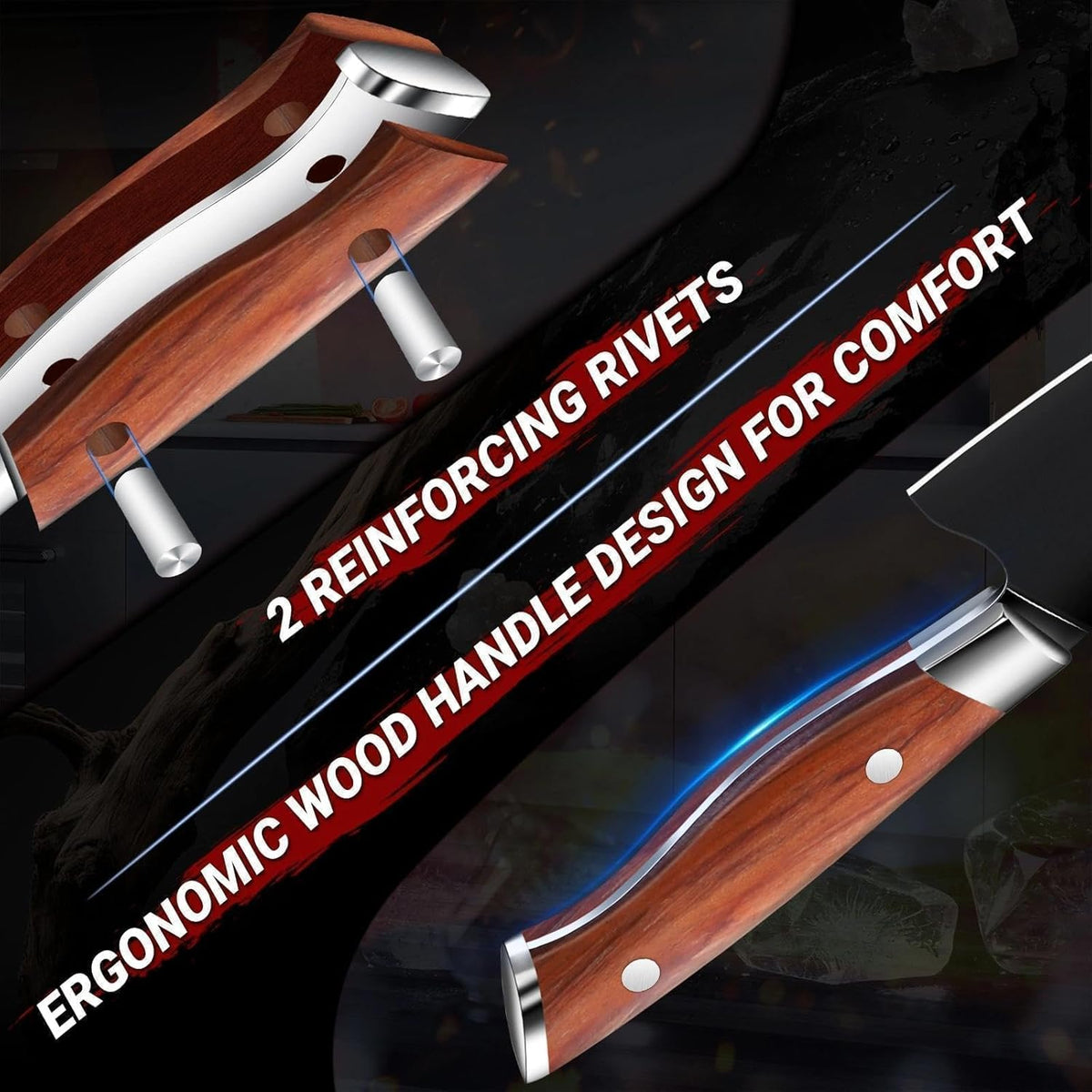 Chef Knife Set, Professional 5PC Ultra Sharp Knife Set | German High Carbon Stainless Steel, Full Tang Ergonomic Wood Handle, Gift Box, Stain Resistant & Easy to Clean, for Cooking