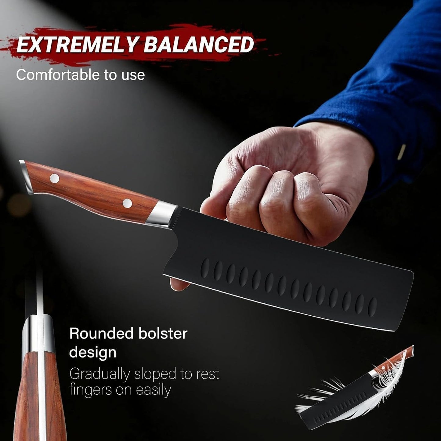Chef Knife Set, Professional 5PC Ultra Sharp Knife Set | German High Carbon Stainless Steel, Full Tang Ergonomic Wood Handle, Gift Box, Stain Resistant & Easy to Clean, for Cooking