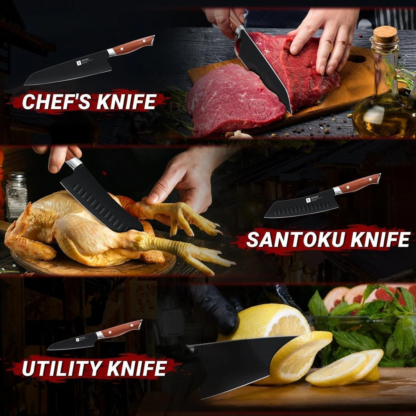 Chef Knife Set, Professional 5PC Ultra Sharp Knife Set | German High Carbon Stainless Steel, Full Tang Ergonomic Wood Handle, Gift Box, Stain Resistant & Easy to Clean, for Cooking
