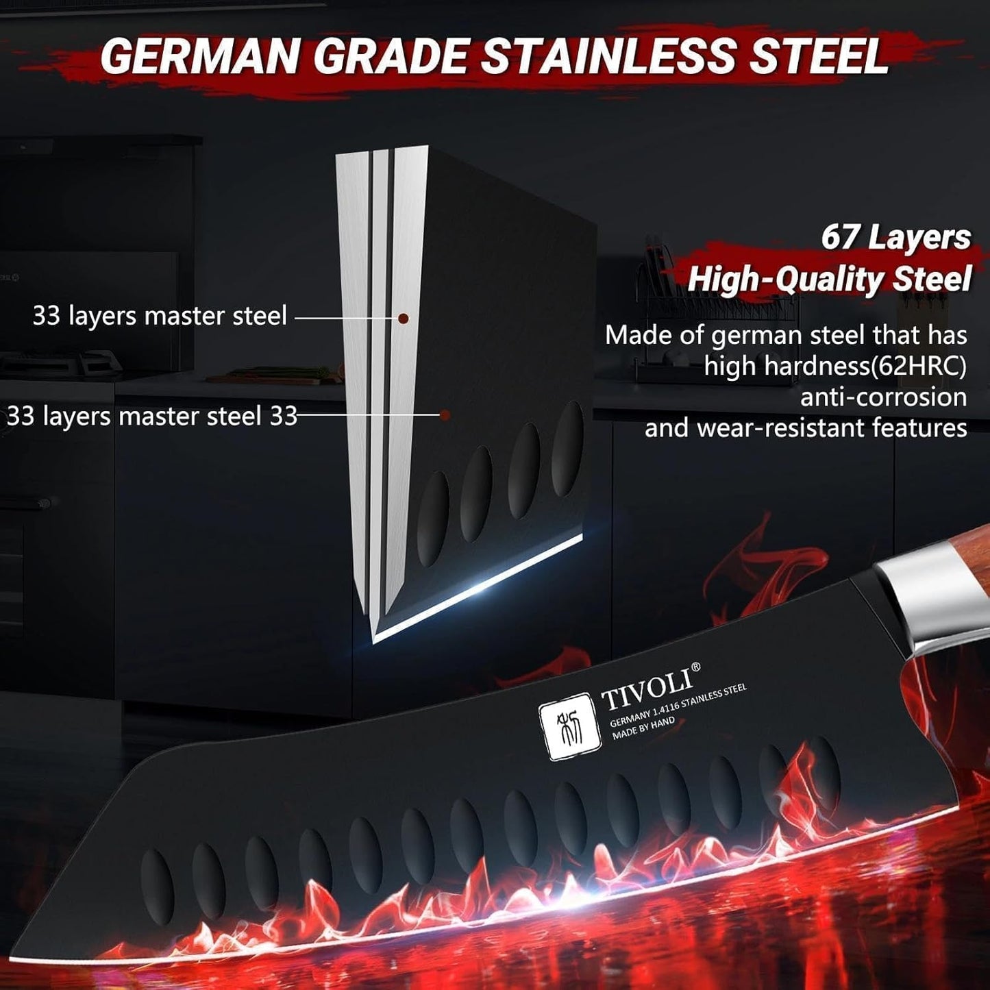 Chef Knife Set, Professional 5PC Ultra Sharp Knife Set | German High Carbon Stainless Steel, Full Tang Ergonomic Wood Handle, Gift Box, Stain Resistant & Easy to Clean, for Cooking