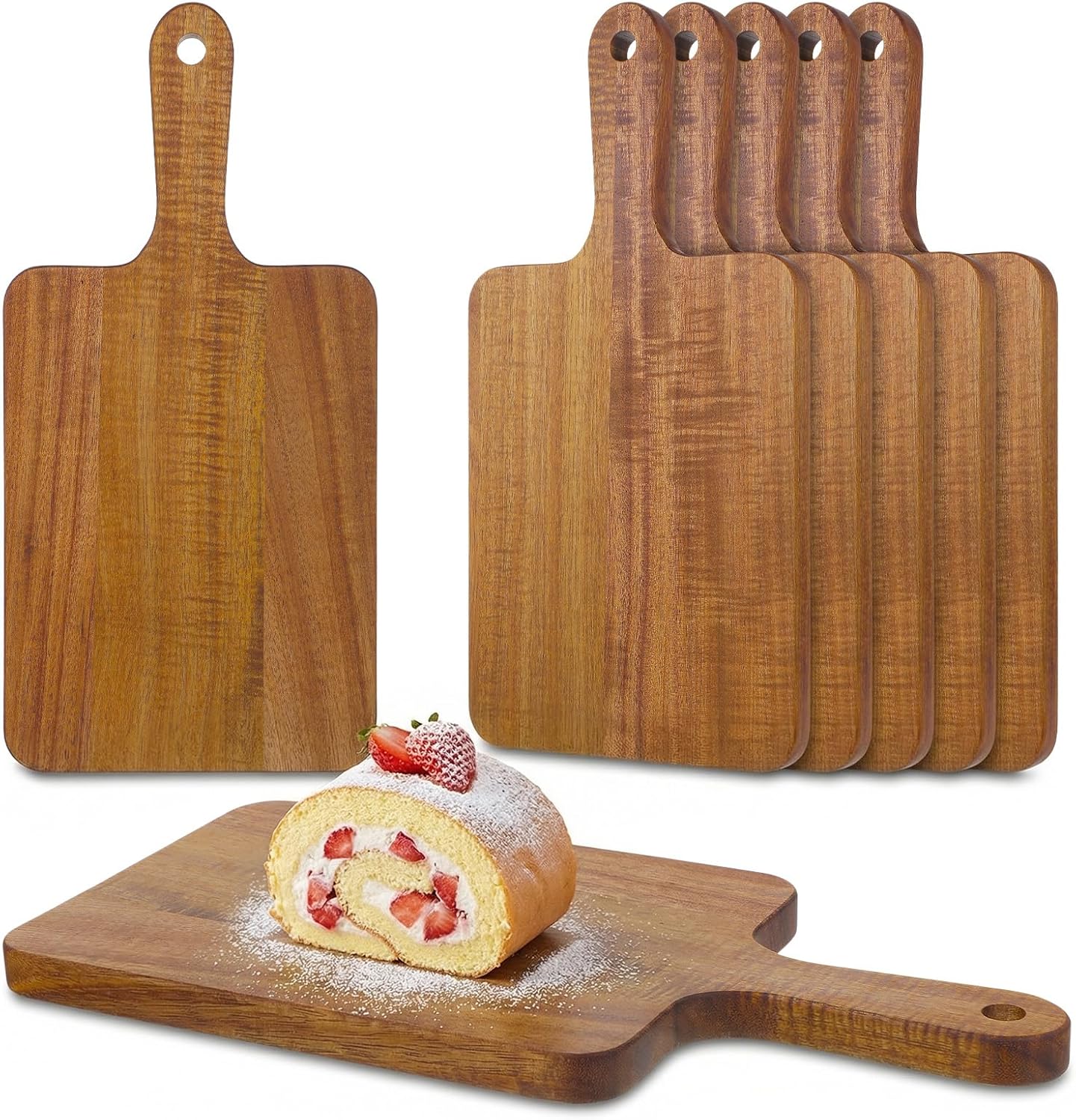 6 Packs Acacia Wood Cutting Board Bulk,12" x 6" Plain Chopping Cutting Board board with Handle,Blank Wooden Charcuterie Boards for Vegetables Meat Pizza Cheese Fruit Bread