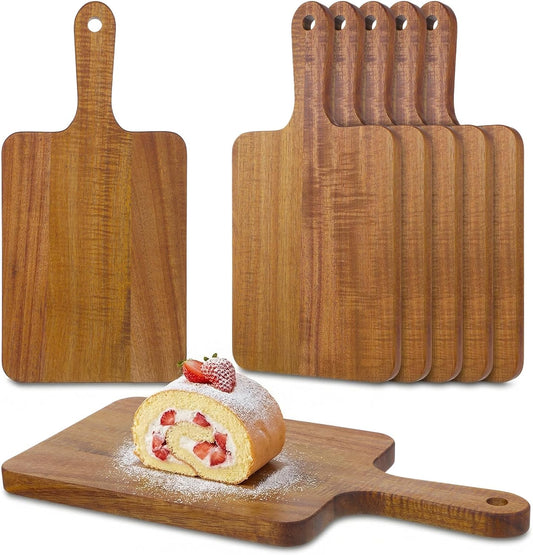 6 Packs Acacia Wood Cutting Board Bulk,12" x 6" Plain Chopping Cutting Board board with Handle,Blank Wooden Charcuterie Boards for Vegetables Meat Pizza Cheese Fruit Bread
