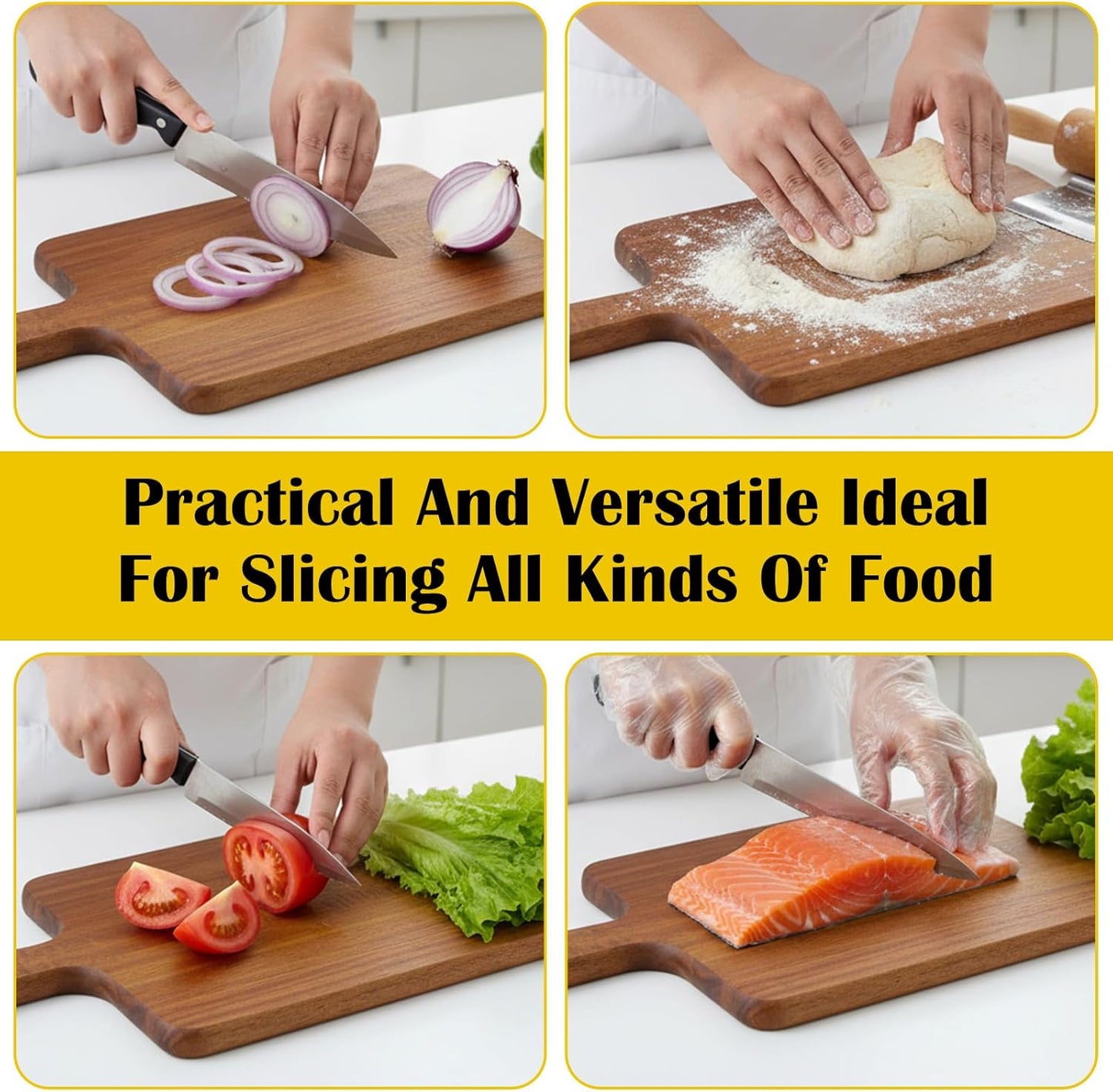 6 Packs Acacia Wood Cutting Board Bulk,12" x 6" Plain Chopping Cutting Board board with Handle,Blank Wooden Charcuterie Boards for Vegetables Meat Pizza Cheese Fruit Bread