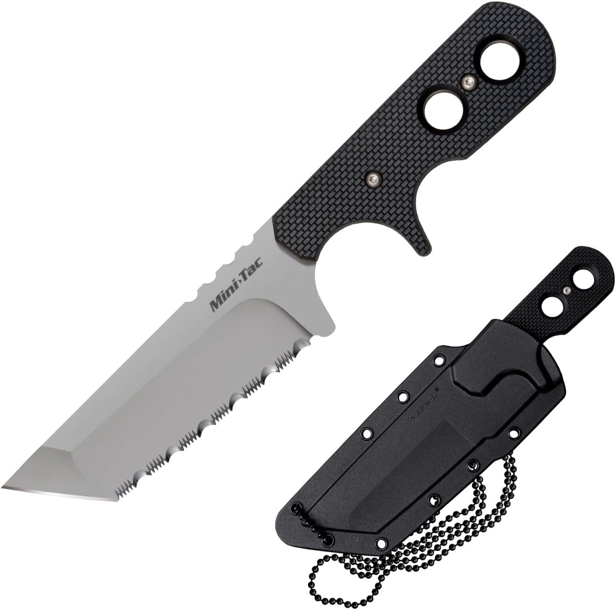 COLD STEEL Mini Tac Tanto 3.75" AUS8A Razor-Sharp Blade 3" Griv-Ex Handle Tactical Fixed Blade Neck Knife w/Secure-Ex Sheath