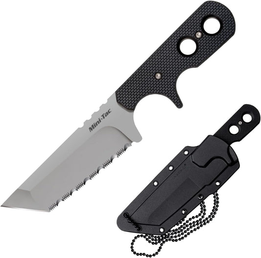 COLD STEEL Mini Tac Tanto 3.75" AUS8A Razor-Sharp Blade 3" Griv-Ex Handle Tactical Fixed Blade Neck Knife w/Secure-Ex Sheath