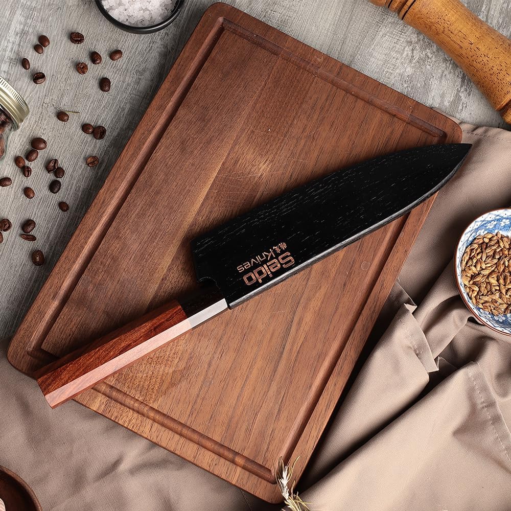 Saya Sheath for 8" Chef Knife - Walnut Carbon Material, Razor-Sharp Edge Chef Knife Cover