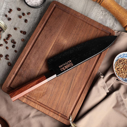 Saya Sheath for 8" Chef Knife - Walnut Carbon Material, Razor-Sharp Edge Chef Knife Cover