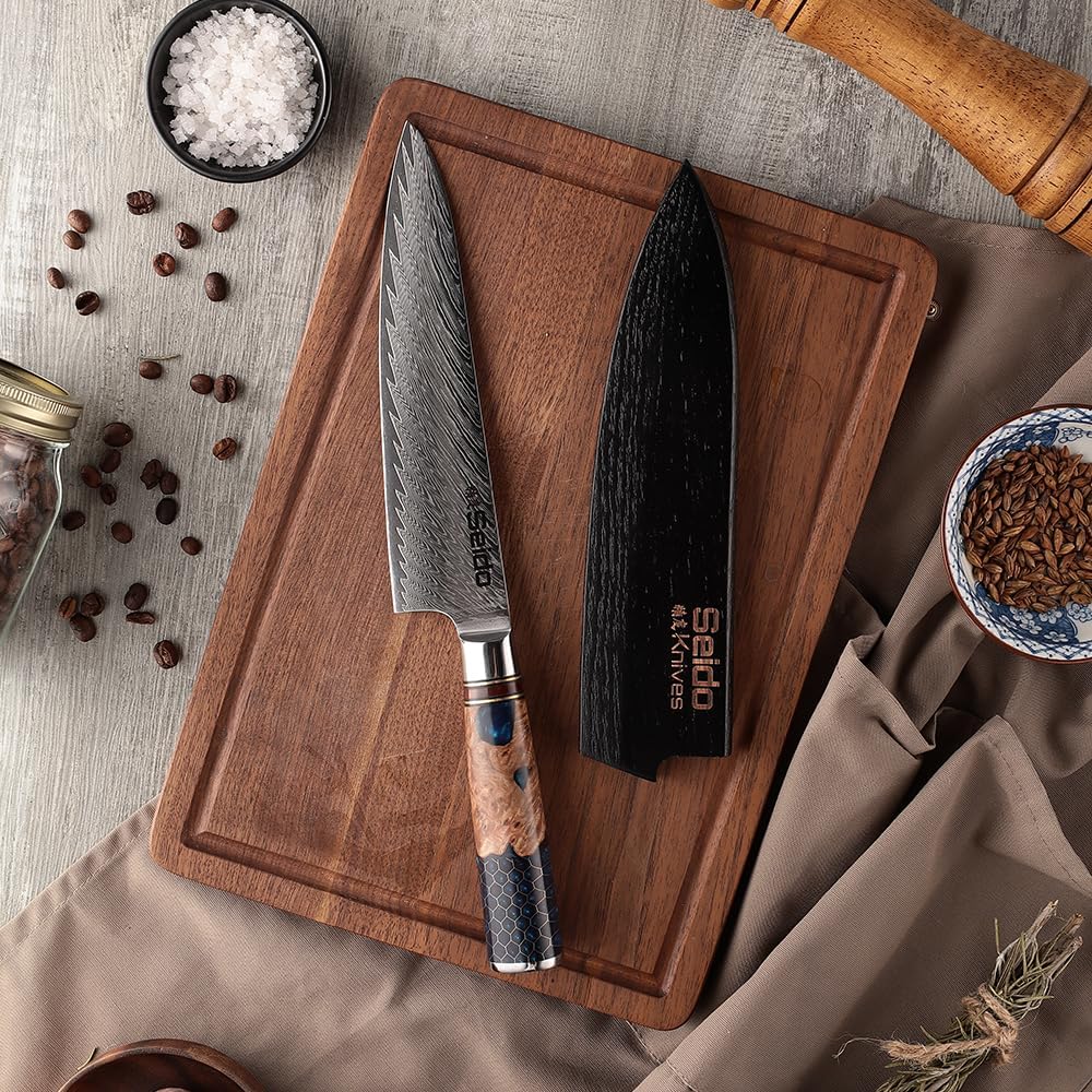 Saya Sheath for 8" Chef Knife - Walnut Carbon Material, Razor-Sharp Edge Chef Knife Cover