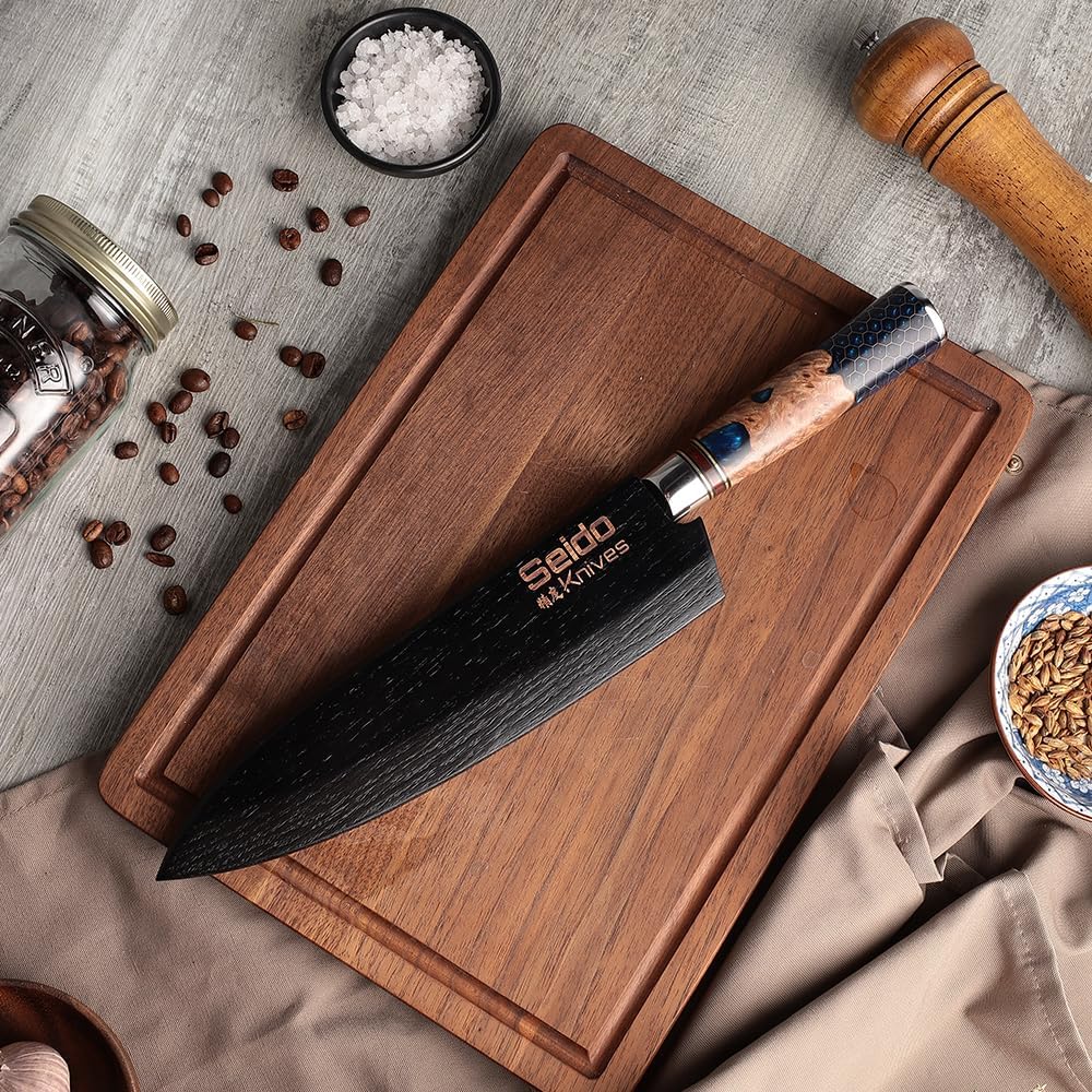 Saya Sheath for 8" Chef Knife - Walnut Carbon Material, Razor-Sharp Edge Chef Knife Cover