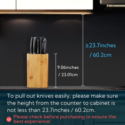 Deluxe Universal Knife Block with Slots for Scissors and Sharpening Rod - Acacia Wood Knife Block For Safe, Space Saver Knives Storage - Unique Slot Design to Protect Blades