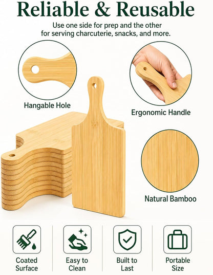 12 Pcs Thicken Bamboo Wooden Cutting Board with Handle,11x5 Inch Hanging Charcuterie Boards Unfinished Wood Cutting Board Blanks Bulk for Crafts,Laser Engraving Wedding Mother's Day Housewarming Gift