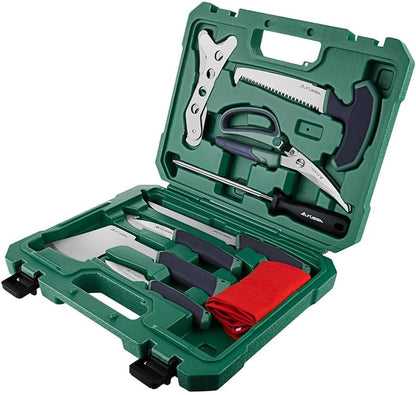 10 Piece Hunting Field Dressing Kit with Portable Storage Case | Green, Deer, Fishing, Camping, Survival