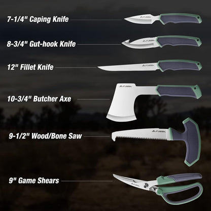 10 Piece Hunting Field Dressing Kit with Portable Storage Case | Green, Deer, Fishing, Camping, Survival