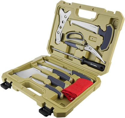 10 Piece Hunting Field Dressing Kit with Portable Storage Case | Green, Deer, Fishing, Camping, Survival