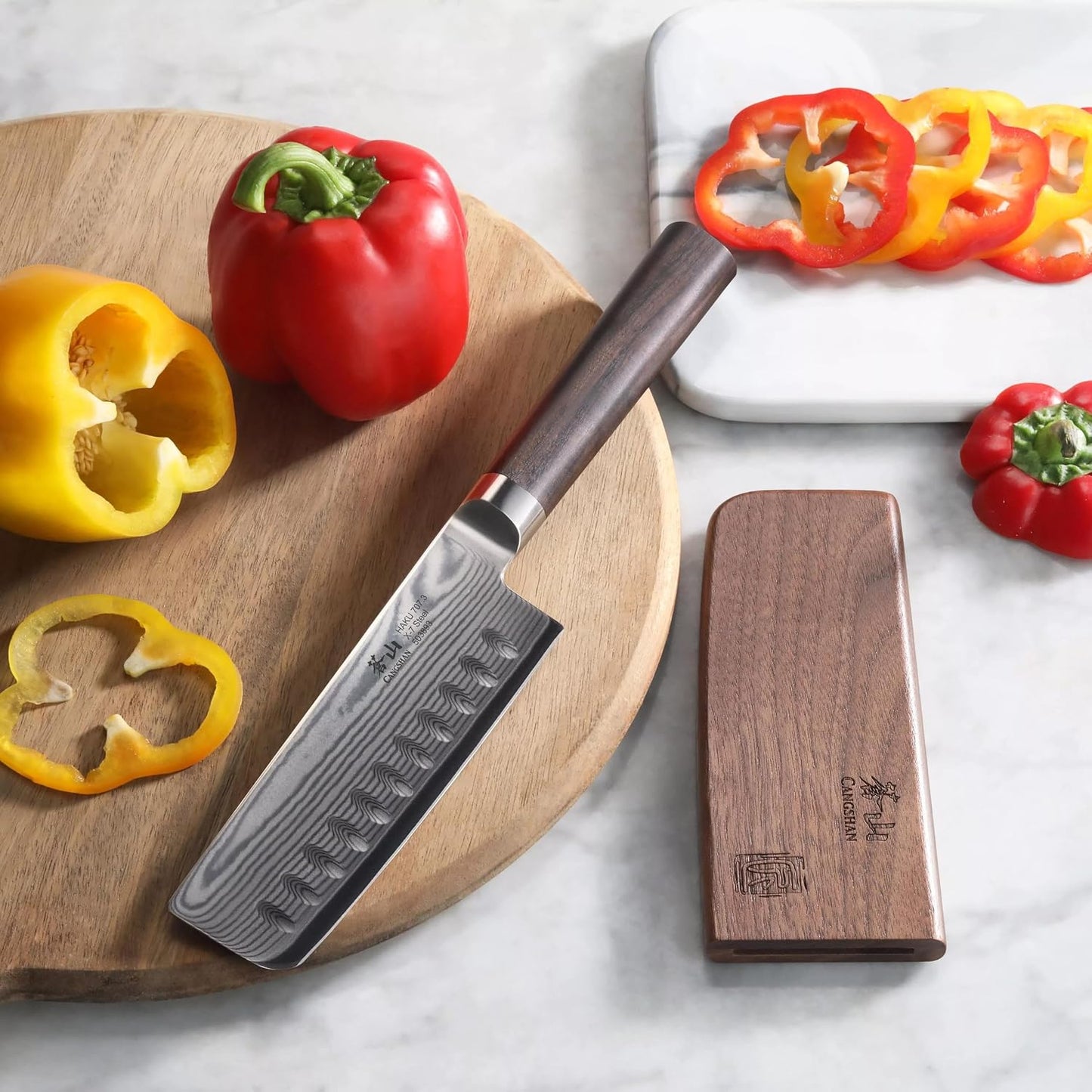 Cangshan HAKU Series 5-Inch Nakiri Knife with Sheath, X-7 Damascus Steel