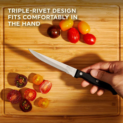 Essentials 8-Inch Bread Knife, High-Carbon Stainless-Steel Blade with Serrated Edge for Slicing, Cutting, and Scoring Bread, Black Polymer Handle Serrated Knife