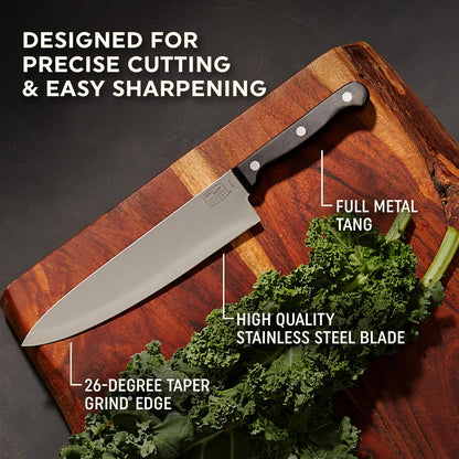 Essentials 8-Inch Bread Knife, High-Carbon Stainless-Steel Blade with Serrated Edge for Slicing, Cutting, and Scoring Bread, Black Polymer Handle Serrated Knife