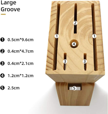 Wooden Knife Block Countertop Knife Holder Knife Organizer with Scissors-Slot for Kitchen