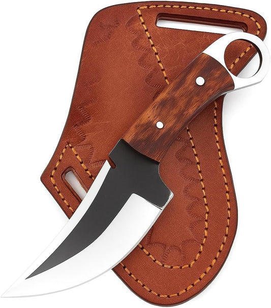 Fixed Blade Hunting Forged Tracker Knife - 8 Inches Carbon Steel Razor Sharp Blade Full Tang Bushcraft Knives with Premium Leather Belt Sheath. Used For Hunting Outdoor Camping, Hiking, Skining Knife.